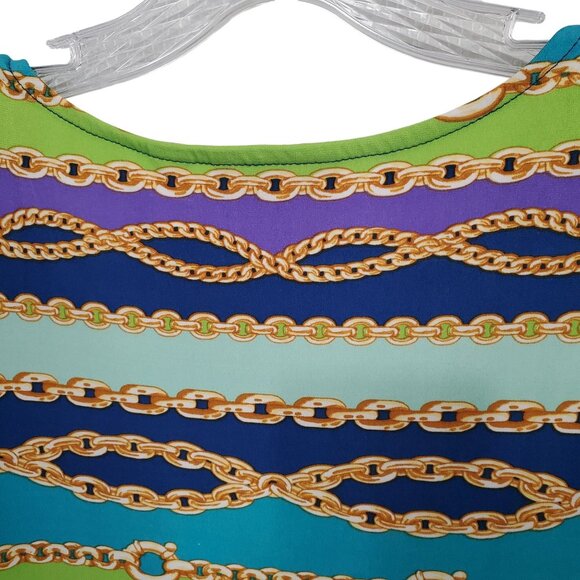 Bob Mackie Wearable Art L Tunic Top Chain Print Multicolor Liquid Knit Pullover - Picture 10 of 10